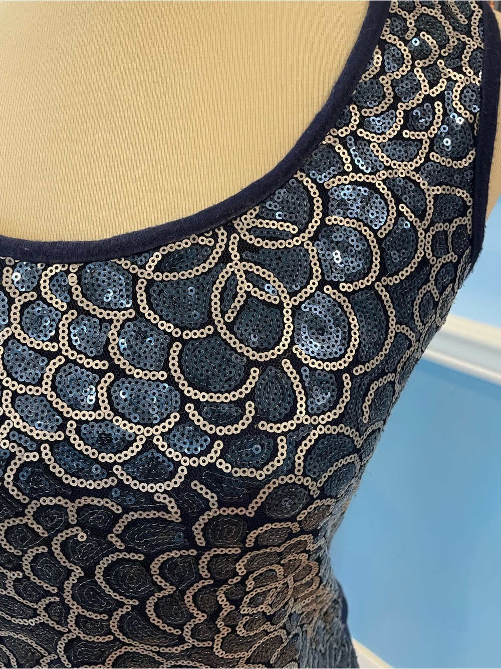 Sleeveless Navy and silver sequin Tank Top - Picture 2 of 5